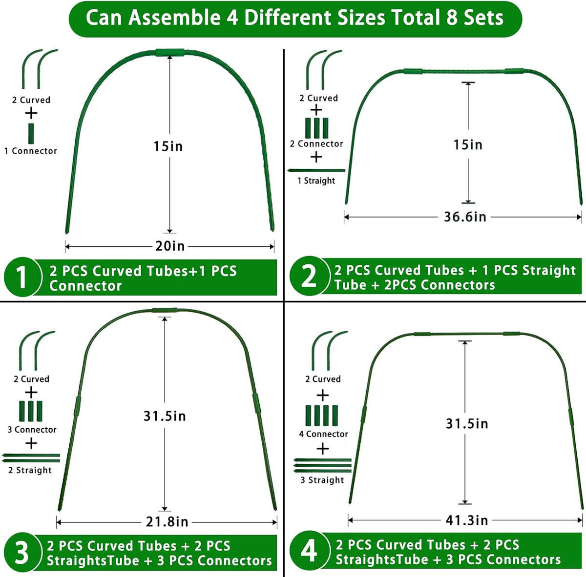10 Sets Greenhouse Hoops Grow Tunnel-41.3" W x 31.5" H with 30 PCS Clamps,DIY Garden Hoop Plastic Rustproof Support Frame Garden Hoop Stakes for Plants Fruits Vegetables Raised Garden Beds Row Cover