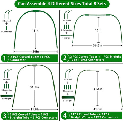 10 Sets Greenhouse Hoops Grow Tunnel-41.3" W x 31.5" H with 30 PCS Clamps,DIY Garden Hoop Plastic Rustproof Support Frame Garden Hoop Stakes for Plants Fruits Vegetables Raised Garden Beds Row Cover