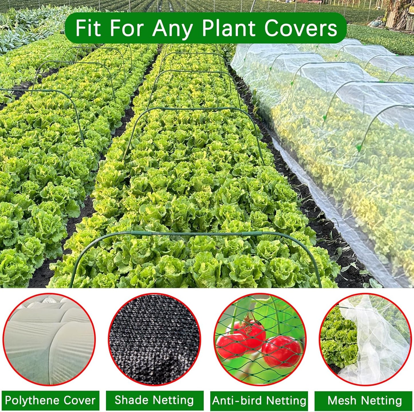 10 Sets Greenhouse Hoops Grow Tunnel-41.3" W x 31.5" H with 30 PCS Clamps,DIY Garden Hoop Plastic Rustproof Support Frame Garden Hoop Stakes for Plants Fruits Vegetables Raised Garden Beds Row Cover