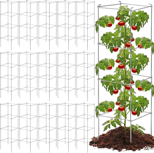 16 Pack Square Tomato Cage Heavy Duty Tomato Cages for Garden Vegetable Plant Trellis Stakes Plant Support Stake Tower for Climbing Vegetables Plants Flowers Fruit (11.5 x 46 Inches,Silver)