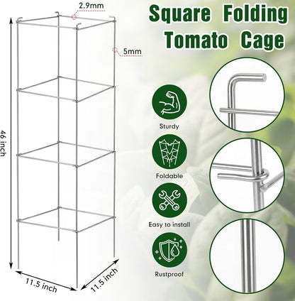 16 Pack Square Tomato Cage Heavy Duty Tomato Cages for Garden Vegetable Plant Trellis Stakes Plant Support Stake Tower for Climbing Vegetables Plants Flowers Fruit (11.5 x 46 Inches,Silver)