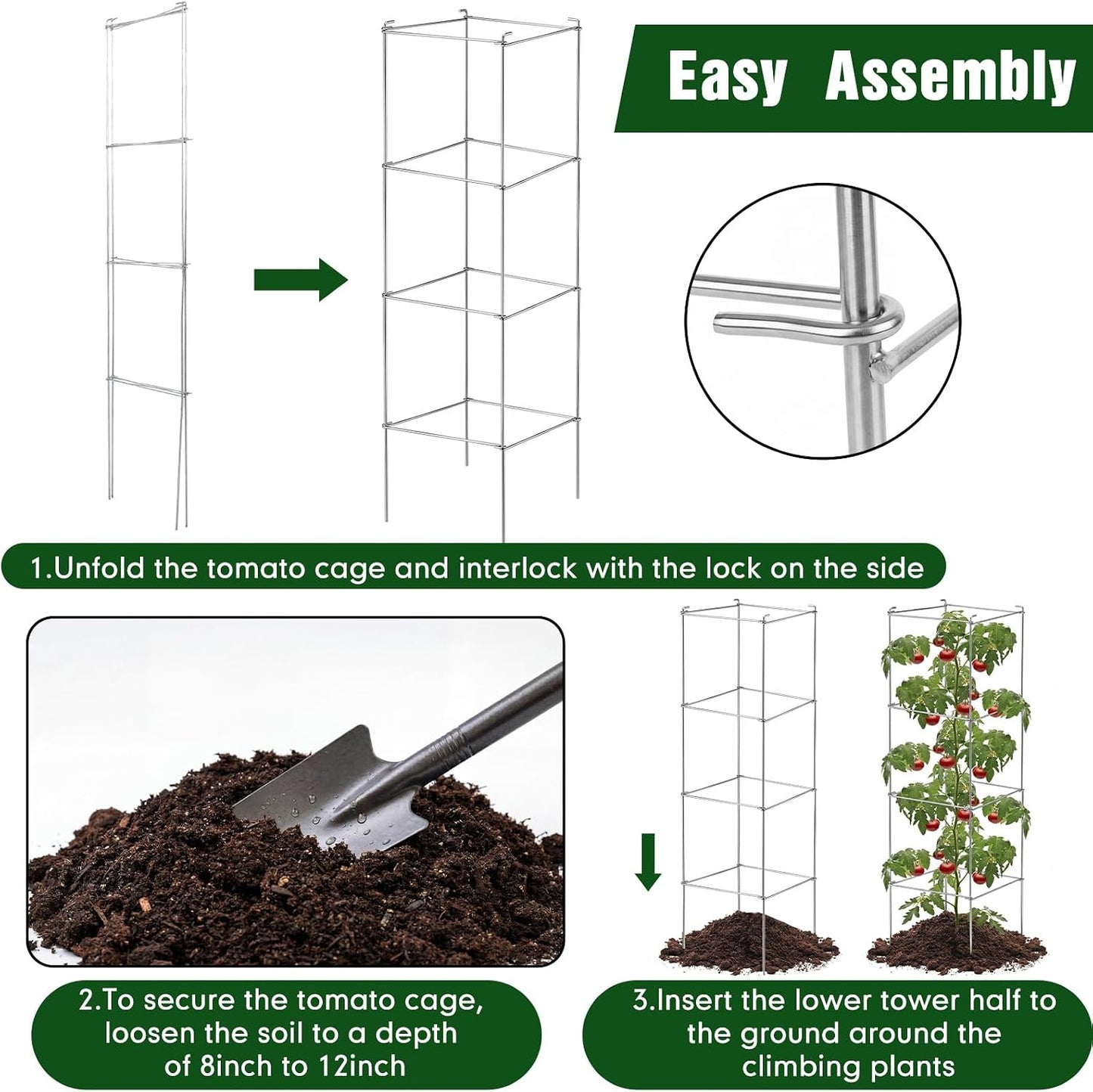 16 Pack Square Tomato Cage Heavy Duty Tomato Cages for Garden Vegetable Plant Trellis Stakes Plant Support Stake Tower for Climbing Vegetables Plants Flowers Fruit (11.5 x 46 Inches,Silver)