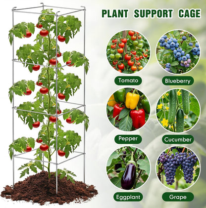 16 Pack Square Tomato Cage Heavy Duty Tomato Cages for Garden Vegetable Plant Trellis Stakes Plant Support Stake Tower for Climbing Vegetables Plants Flowers Fruit (11.5 x 46 Inches,Silver)
