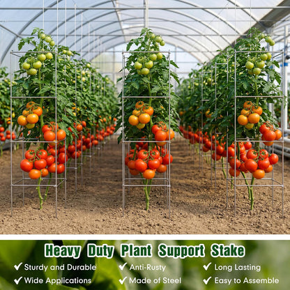 16 Pack Square Tomato Cage Heavy Duty Tomato Cages for Garden Vegetable Plant Trellis Stakes Plant Support Stake Tower for Climbing Vegetables Plants Flowers Fruit (11.5 x 46 Inches,Silver)