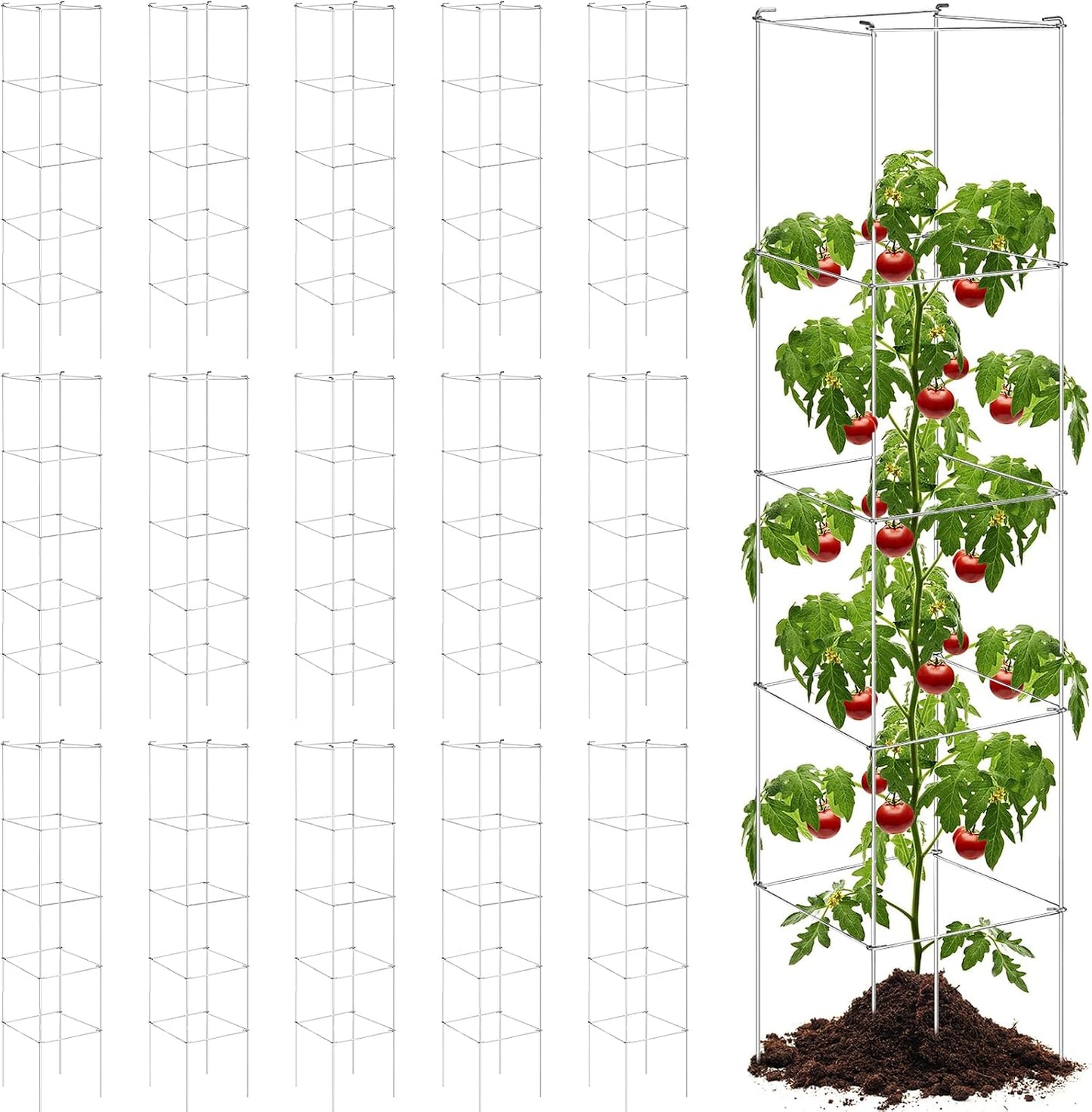 16 Pack Square Tomato Cage Heavy Duty Tomato Cages for Garden Vegetable Plant Trellis Stakes Plant Support Stake Tower for Climbing Vegetables Plants Flowers Fruit (11.5 x 46 Inches,Silver)