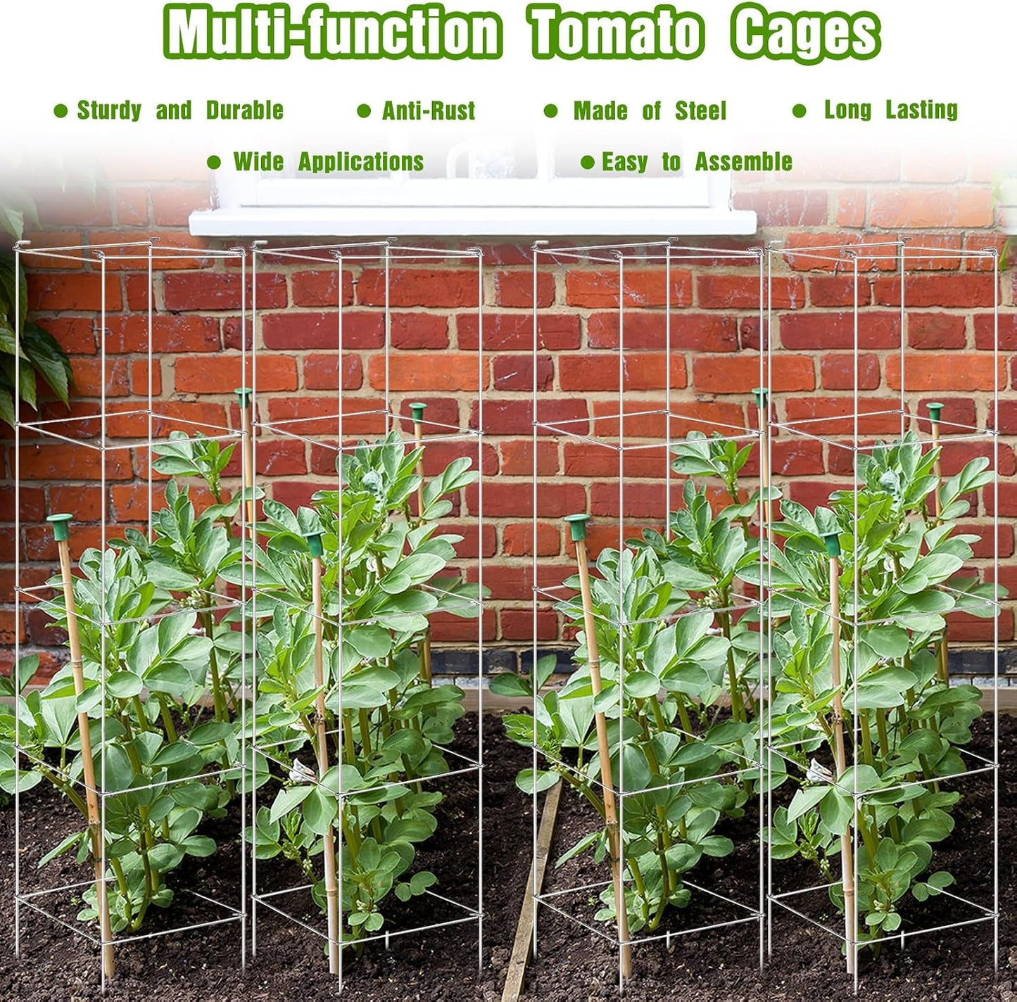16 Pack Square Tomato Cage Heavy Duty Tomato Cages for Garden Vegetable Plant Trellis Stakes Plant Support Stake Tower for Climbing Vegetables Plants Flowers Fruit (11.5 x 46 Inches,Silver)