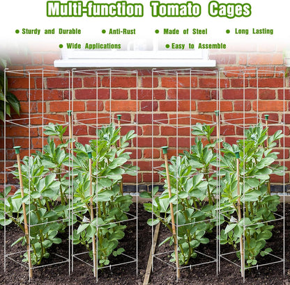 16 Pack Square Tomato Cage Heavy Duty Tomato Cages for Garden Vegetable Plant Trellis Stakes Plant Support Stake Tower for Climbing Vegetables Plants Flowers Fruit (11.5 x 46 Inches,Silver)