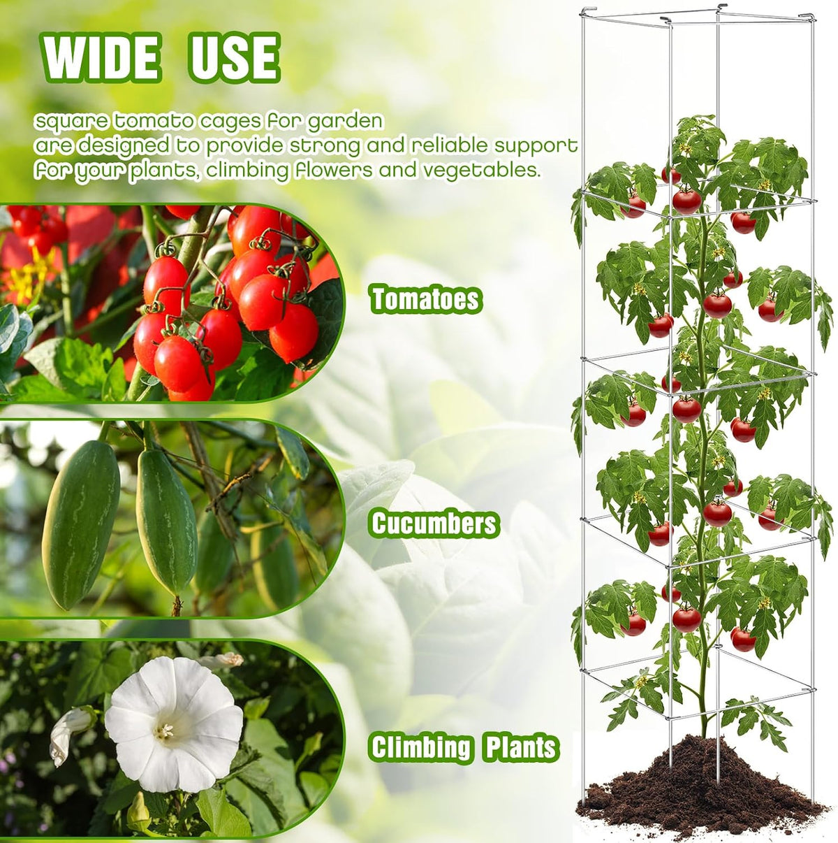 16 Pack Square Tomato Cage Heavy Duty Tomato Cages for Garden Vegetable Plant Trellis Stakes Plant Support Stake Tower for Climbing Vegetables Plants Flowers Fruit (11.5 x 46 Inches,Silver)