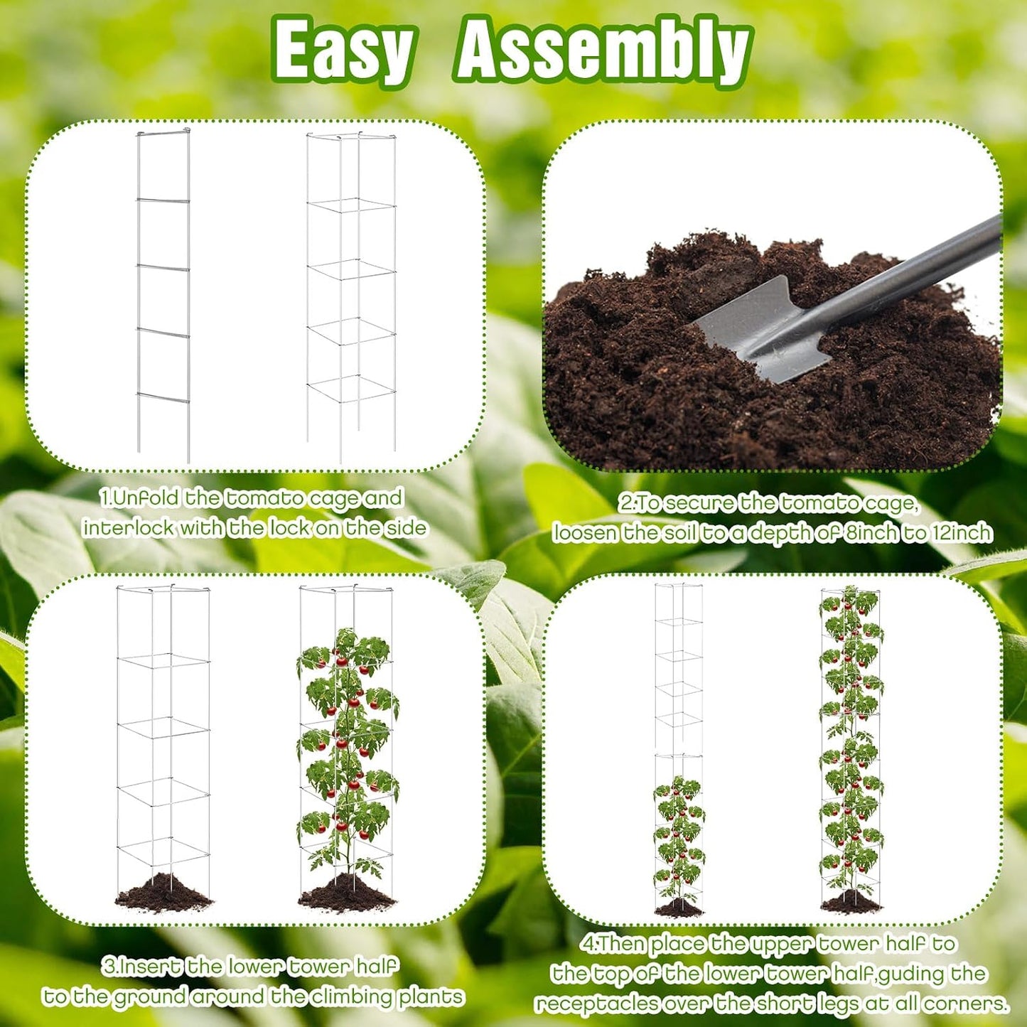 16 Pack Square Tomato Cage Heavy Duty Tomato Cages for Garden Vegetable Plant Trellis Stakes Plant Support Stake Tower for Climbing Vegetables Plants Flowers Fruit (11.5 x 46 Inches,Silver)