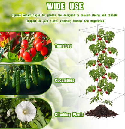 16 Pack Square Tomato Cage Heavy Duty Tomato Cages for Garden Vegetable Plant Trellis Stakes Plant Support Stake Tower for Climbing Vegetables Plants Flowers Fruit (11.5 x 46 Inches,Silver)