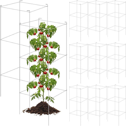 16 Pack Square Tomato Cage Heavy Duty Tomato Cages for Garden Vegetable Plant Trellis Stakes Plant Support Stake Tower for Climbing Vegetables Plants Flowers Fruit (11.5 x 46 Inches,Silver)