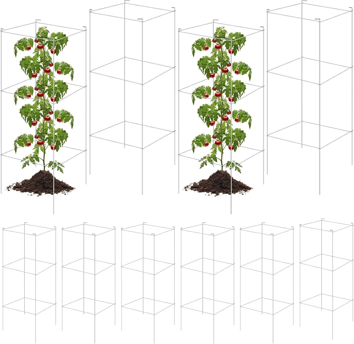16 Pack Square Tomato Cage Heavy Duty Tomato Cages for Garden Vegetable Plant Trellis Stakes Plant Support Stake Tower for Climbing Vegetables Plants Flowers Fruit (11.5 x 46 Inches,Silver)