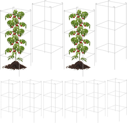 16 Pack Square Tomato Cage Heavy Duty Tomato Cages for Garden Vegetable Plant Trellis Stakes Plant Support Stake Tower for Climbing Vegetables Plants Flowers Fruit (11.5 x 46 Inches,Silver)