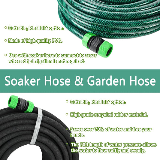 Customizable 1/2inch 75ft Soaker Hose System with 50ft Garden Hose