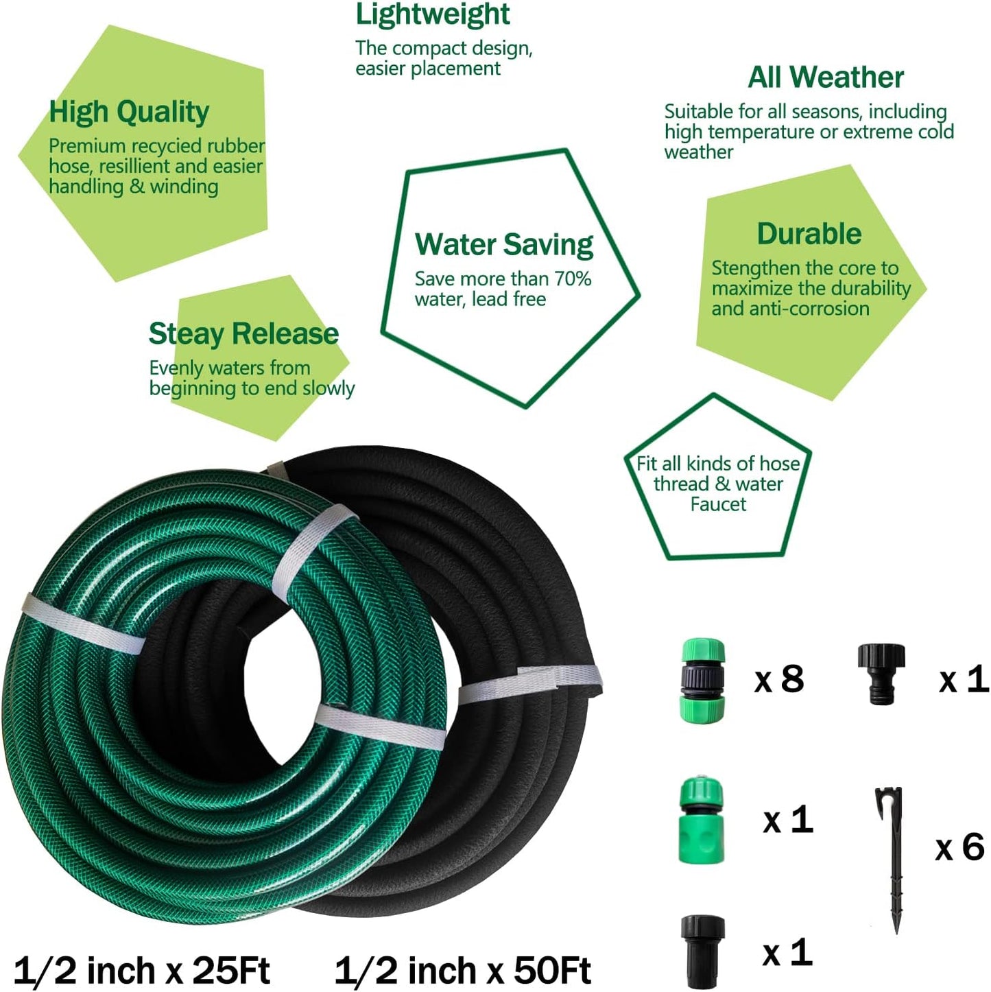 Customizable 1/2inch 75ft Soaker Hose System with 50ft Garden Hose