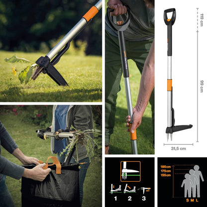 Xact Weed Puller, Length: 1 m, Stainless Steel Handle/Plastic Handle, Black/Orange, 1020126