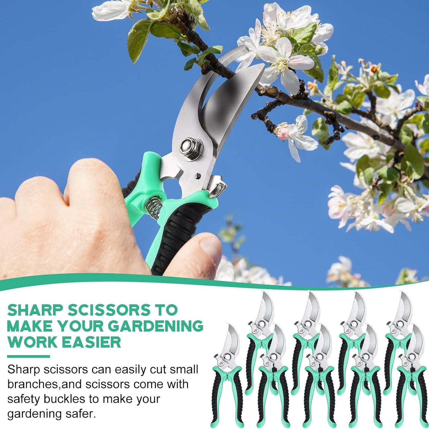 9 Pcs Garden Shears Pruning Garden Clippers Bulk Bypass Pruner Heavy Duty for Gardening Hedge Plant Cutting Flower Scissors for Tree Trimming Bonsai Cutting Fruits Picking(Green)