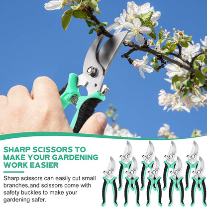 9 Pcs Garden Shears Pruning Garden Clippers Bulk Bypass Pruner Heavy Duty for Gardening Hedge Plant Cutting Flower Scissors for Tree Trimming Bonsai Cutting Fruits Picking(Green)