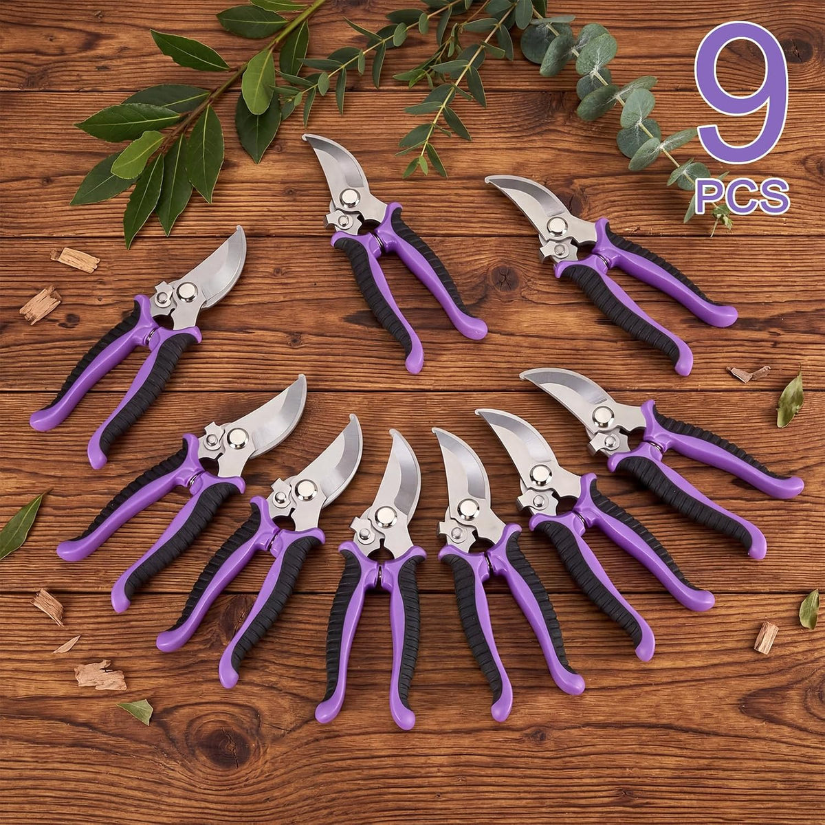 9 Pcs Garden Shears Pruning Garden Clippers Bulk Bypass Pruner Heavy Duty for Gardening Hedge Plant Cutting Flower Scissors for Tree Trimming Bonsai Cutting Fruits Picking(Green)