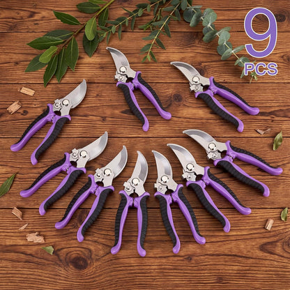 9 Pcs Garden Shears Pruning Garden Clippers Bulk Bypass Pruner Heavy Duty for Gardening Hedge Plant Cutting Flower Scissors for Tree Trimming Bonsai Cutting Fruits Picking(Green)