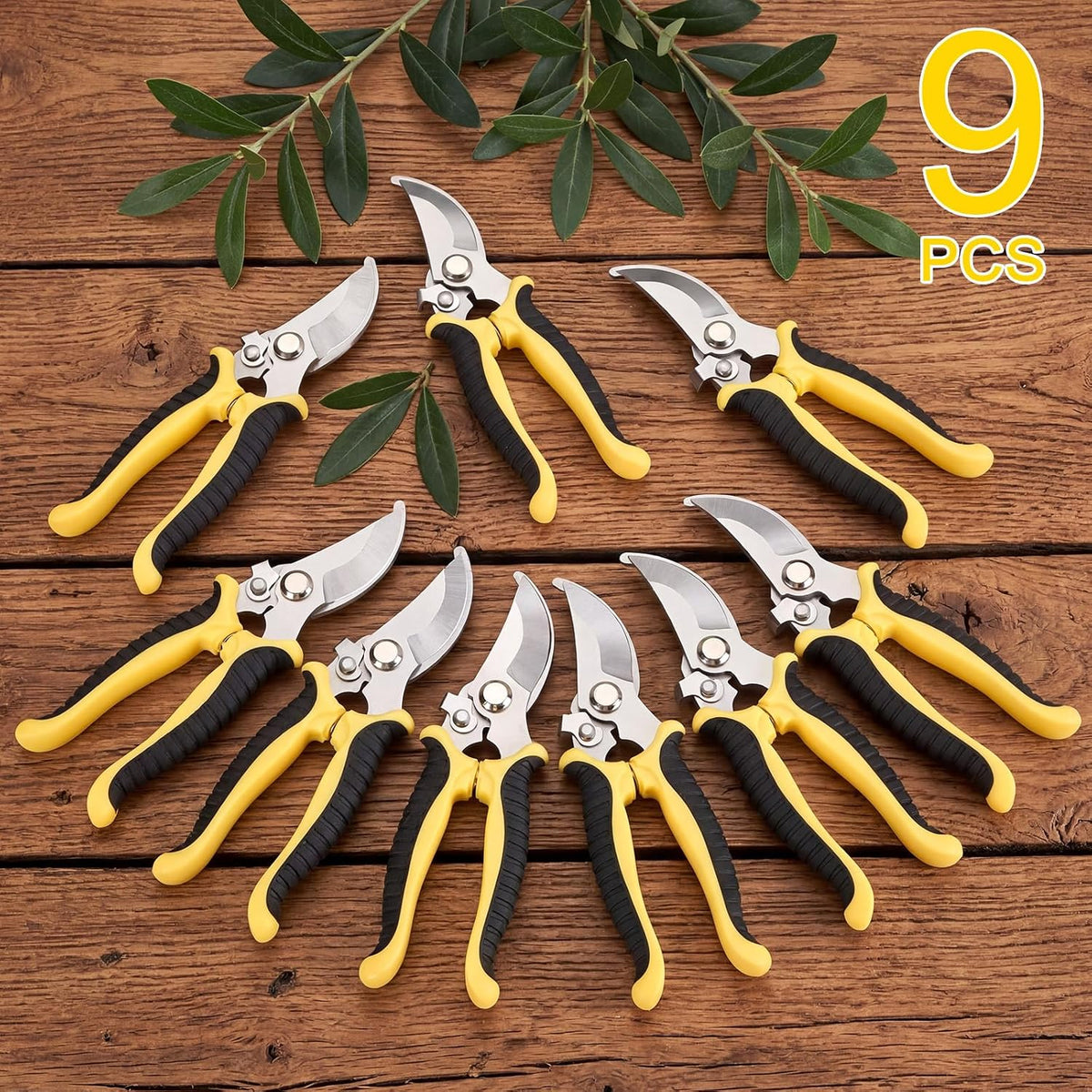9 Pcs Garden Shears Pruning Garden Clippers Bulk Bypass Pruner Heavy Duty for Gardening Hedge Plant Cutting Flower Scissors for Tree Trimming Bonsai Cutting Fruits Picking(Green)