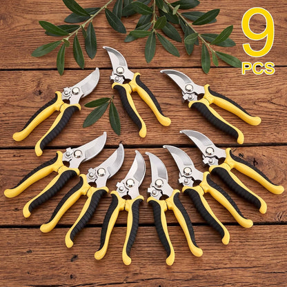 9 Pcs Garden Shears Pruning Garden Clippers Bulk Bypass Pruner Heavy Duty for Gardening Hedge Plant Cutting Flower Scissors for Tree Trimming Bonsai Cutting Fruits Picking(Green)