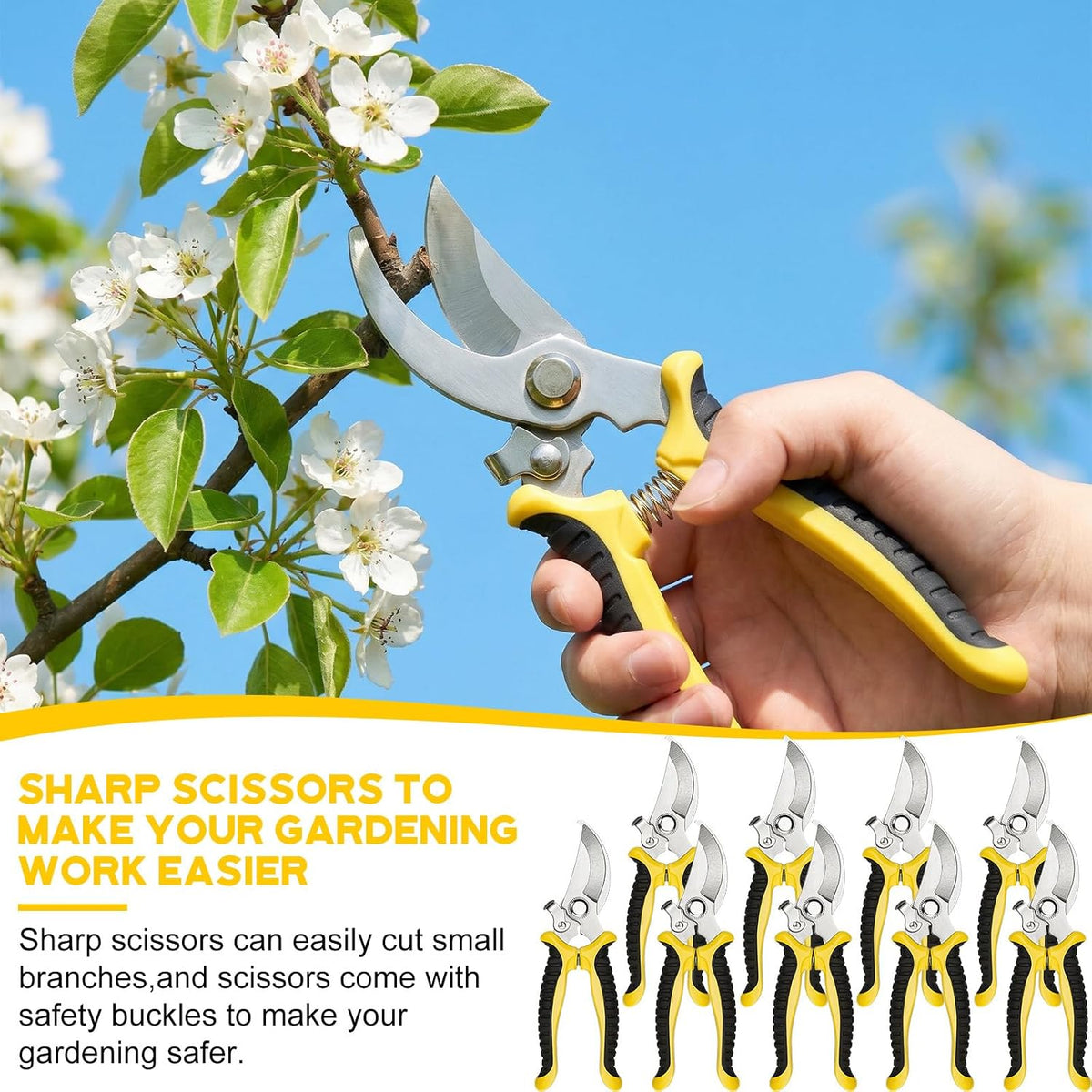 9 Pcs Garden Shears Pruning Garden Clippers Bulk Bypass Pruner Heavy Duty for Gardening Hedge Plant Cutting Flower Scissors for Tree Trimming Bonsai Cutting Fruits Picking(Green)