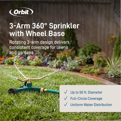 3-Arm High-Rise Lawn Sprinkler, Adjustable Range - 58288