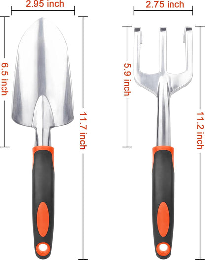 Garden Tool Set, 2 Pack Heavy Duty Gardening Tools Set Include Garden Shovel and Hand Rake Claw Tool with Ergonomic Handle, Small Gardening Hand Tools for Digging Weeding Planting Transplanting