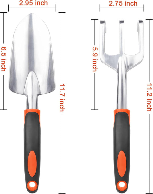 Garden Tool Set, 2 Pack Heavy Duty Gardening Tools Set Include Garden Shovel and Hand Rake Claw Tool with Ergonomic Handle, Small Gardening Hand Tools for Digging Weeding Planting Transplanting