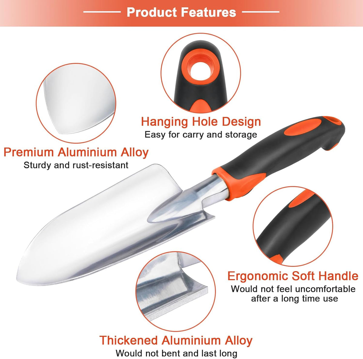 Garden Tool Set, 2 Pack Heavy Duty Gardening Tools Set Include Garden Shovel and Hand Rake Claw Tool with Ergonomic Handle, Small Gardening Hand Tools for Digging Weeding Planting Transplanting