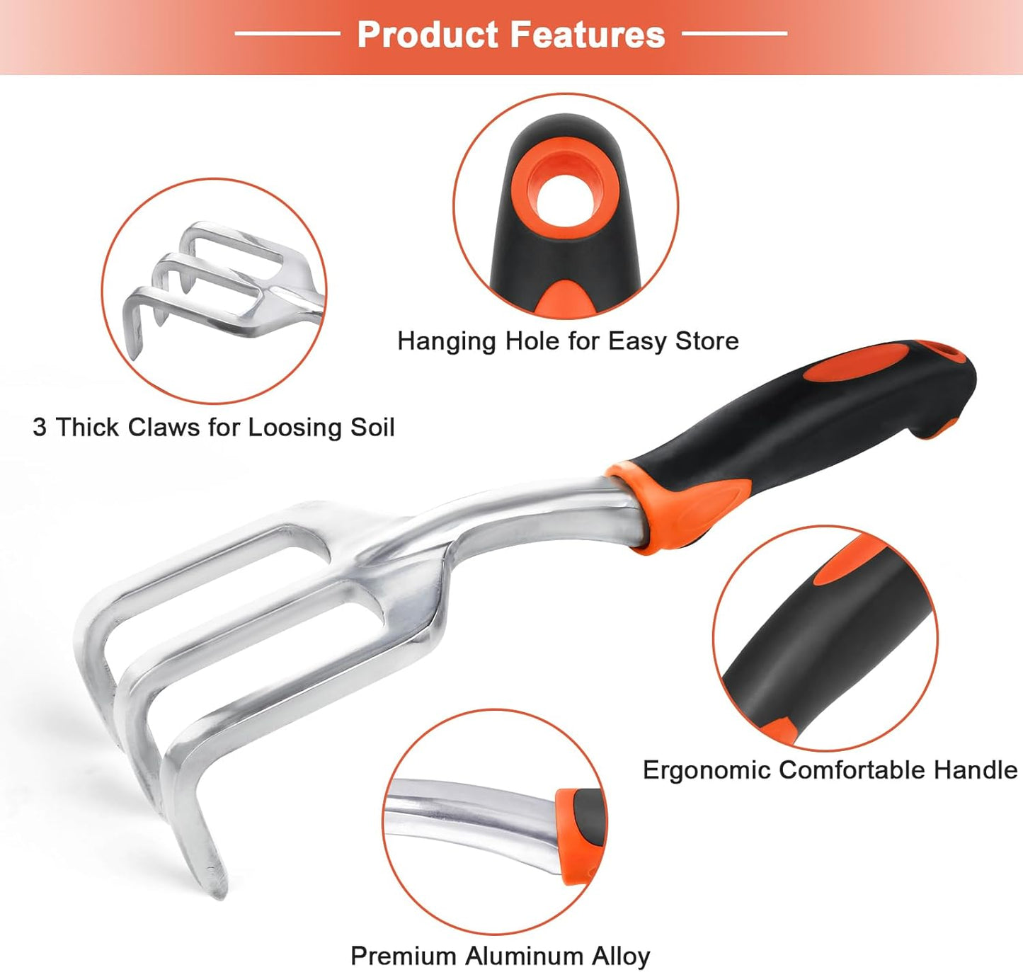 Garden Tool Set, 2 Pack Heavy Duty Gardening Tools Set Include Garden Shovel and Hand Rake Claw Tool with Ergonomic Handle, Small Gardening Hand Tools for Digging Weeding Planting Transplanting