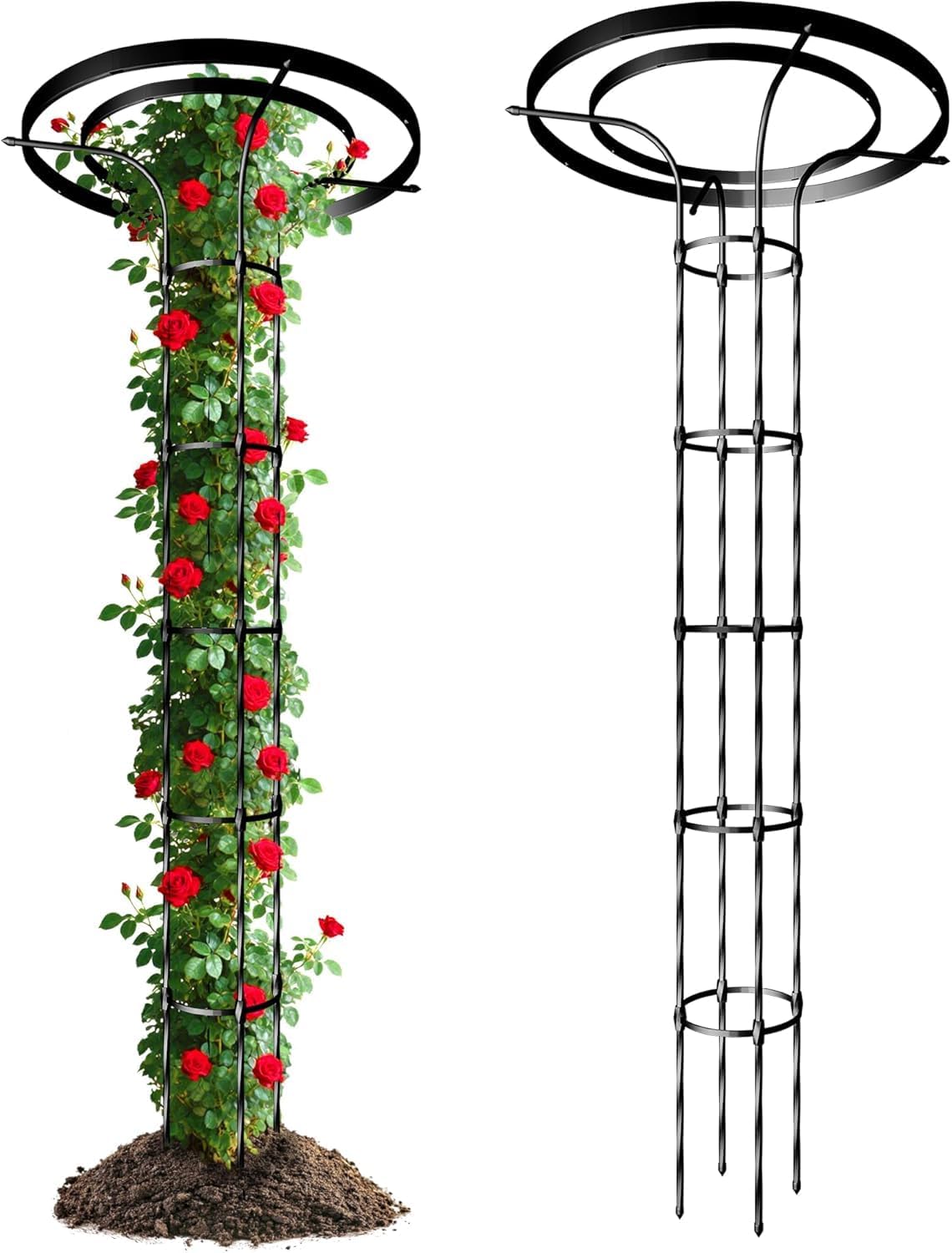 6.89FT Mushroom Top Obelisk Trellis for Outdoor Climbing Plants, Rustproof PE-Coated Metal Poles Support, Decorative Garden Trellis for Climbing Rose, Wisteria, Black