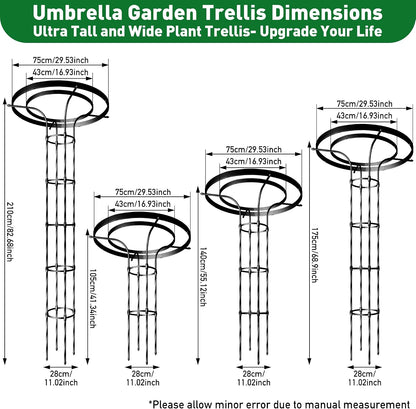 6.89FT Mushroom Top Obelisk Trellis for Outdoor Climbing Plants, Rustproof PE-Coated Metal Poles Support, Decorative Garden Trellis for Climbing Rose, Wisteria, Black