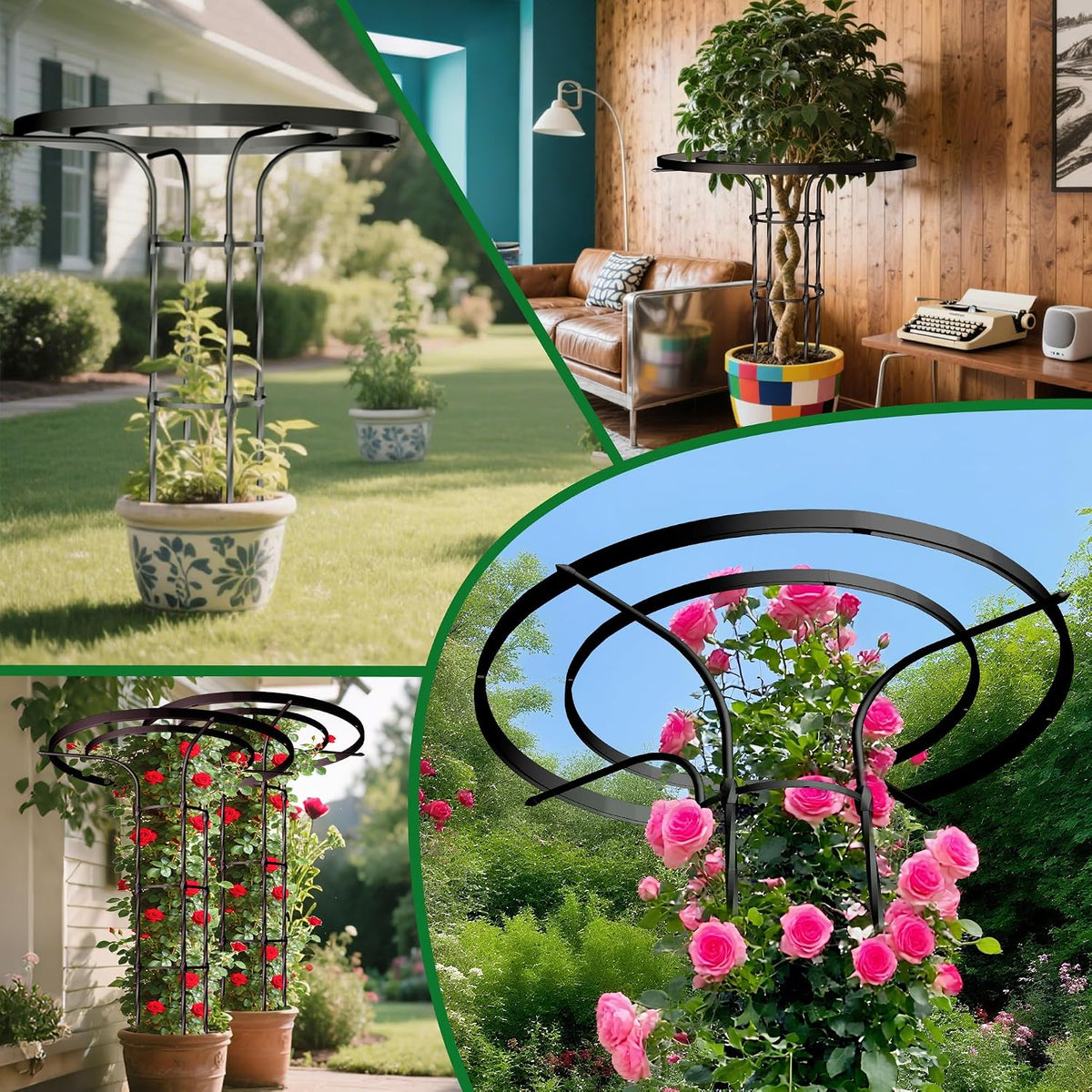 6.89FT Mushroom Top Obelisk Trellis for Outdoor Climbing Plants, Rustproof PE-Coated Metal Poles Support, Decorative Garden Trellis for Climbing Rose, Wisteria, Black