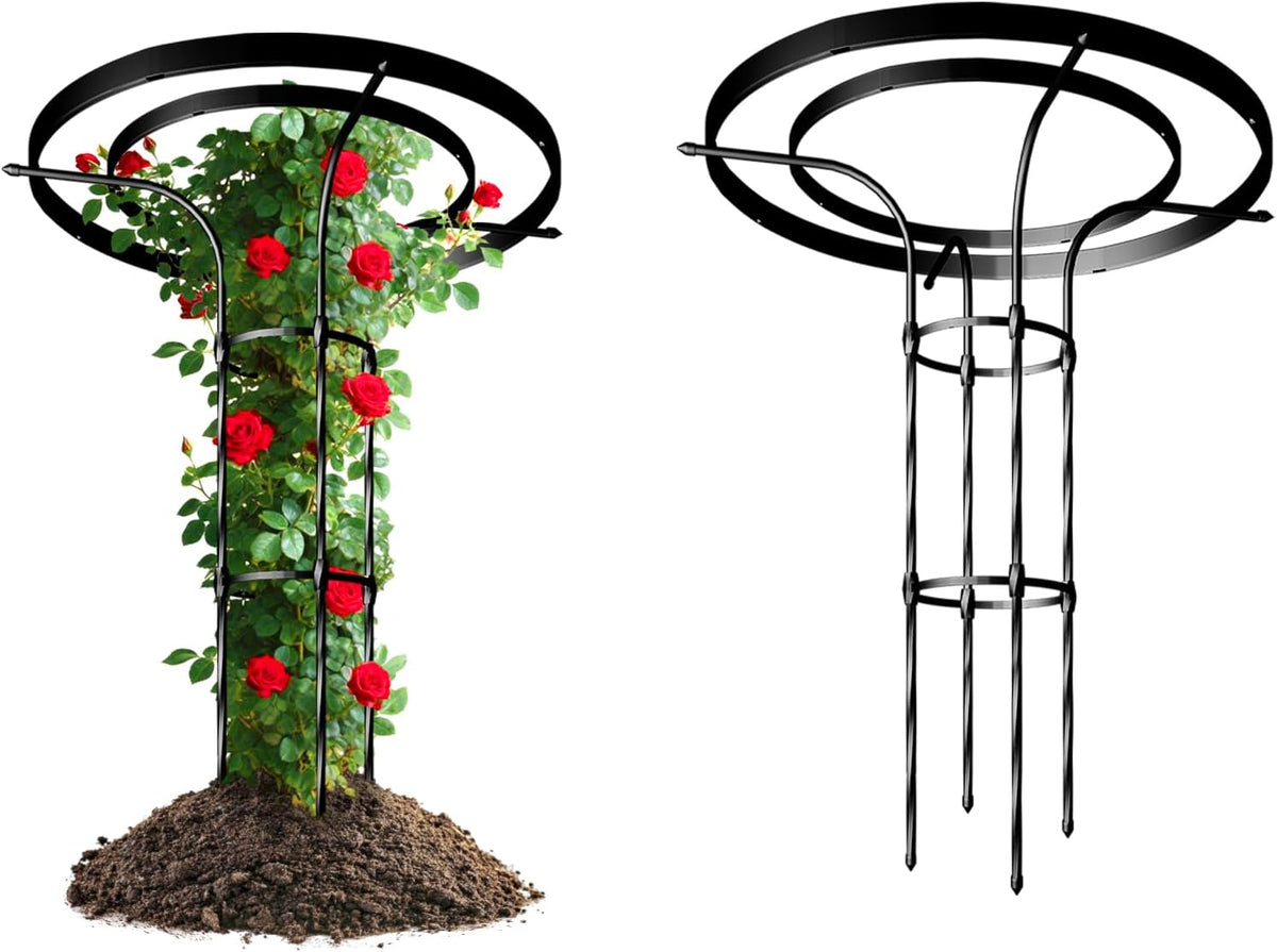 6.89FT Mushroom Top Obelisk Trellis for Outdoor Climbing Plants, Rustproof PE-Coated Metal Poles Support, Decorative Garden Trellis for Climbing Rose, Wisteria, Black