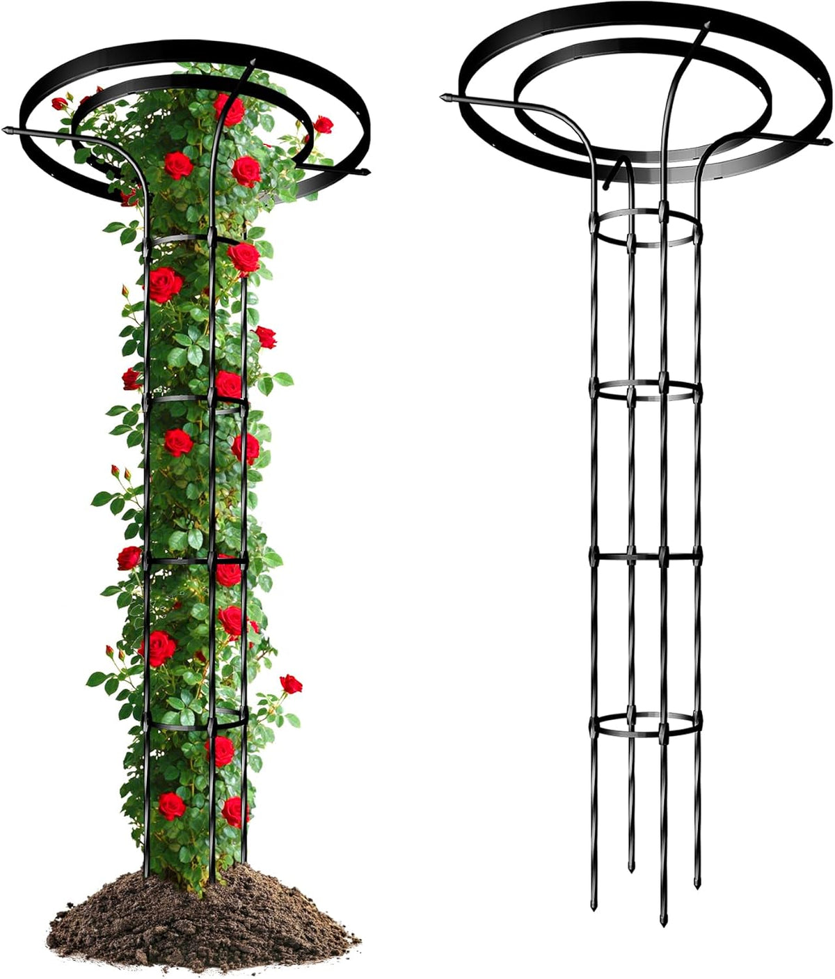 6.89FT Mushroom Top Obelisk Trellis for Outdoor Climbing Plants, Rustproof PE-Coated Metal Poles Support, Decorative Garden Trellis for Climbing Rose, Wisteria, Black