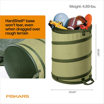 Kangaroo Collapsible Garden Bag with Heavy Duty Hardshell Bottom for Leaf and Yard Waste, 30-Gallon Reusable Container for Lawn Care and Gardening