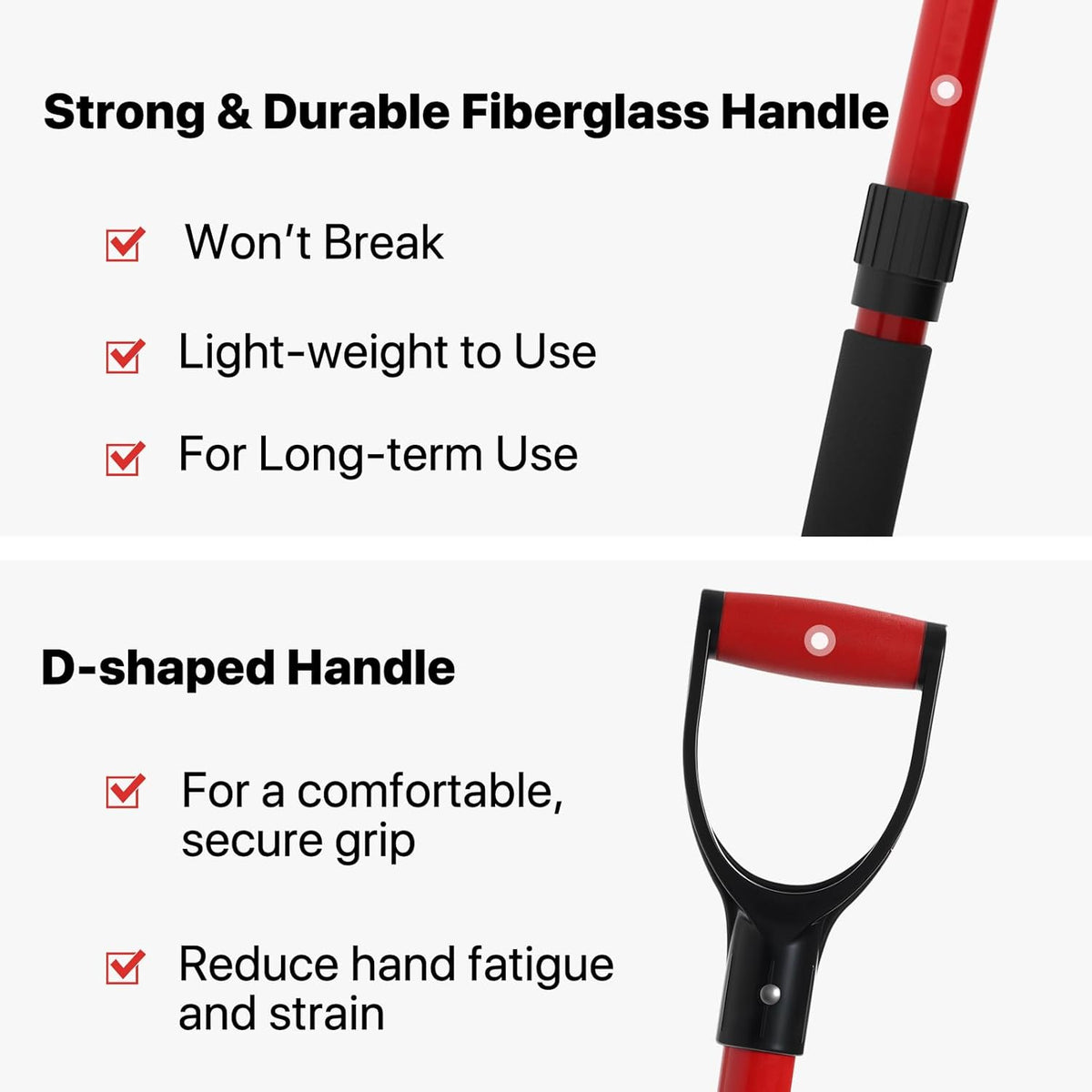 Pitch Fork for Garden, 44-Inches Pitchfork with Fiberglass Handle, Gardening Spading Fork with 4 Metal Tines, Heavy Duty Pitchfork for Manure, Mulch, Digging, Aeration, Red