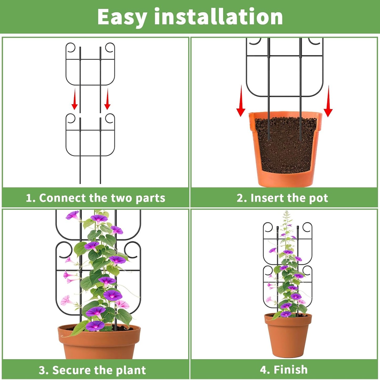 2 Pack Trellis for Climbing Plants Indoor, Expandable Heavy-Duty Metal Trellis for Potted Plants Outdoor, Flowers Vine Ivy, Sturdy Houseplant Pothos Plant Climber Support