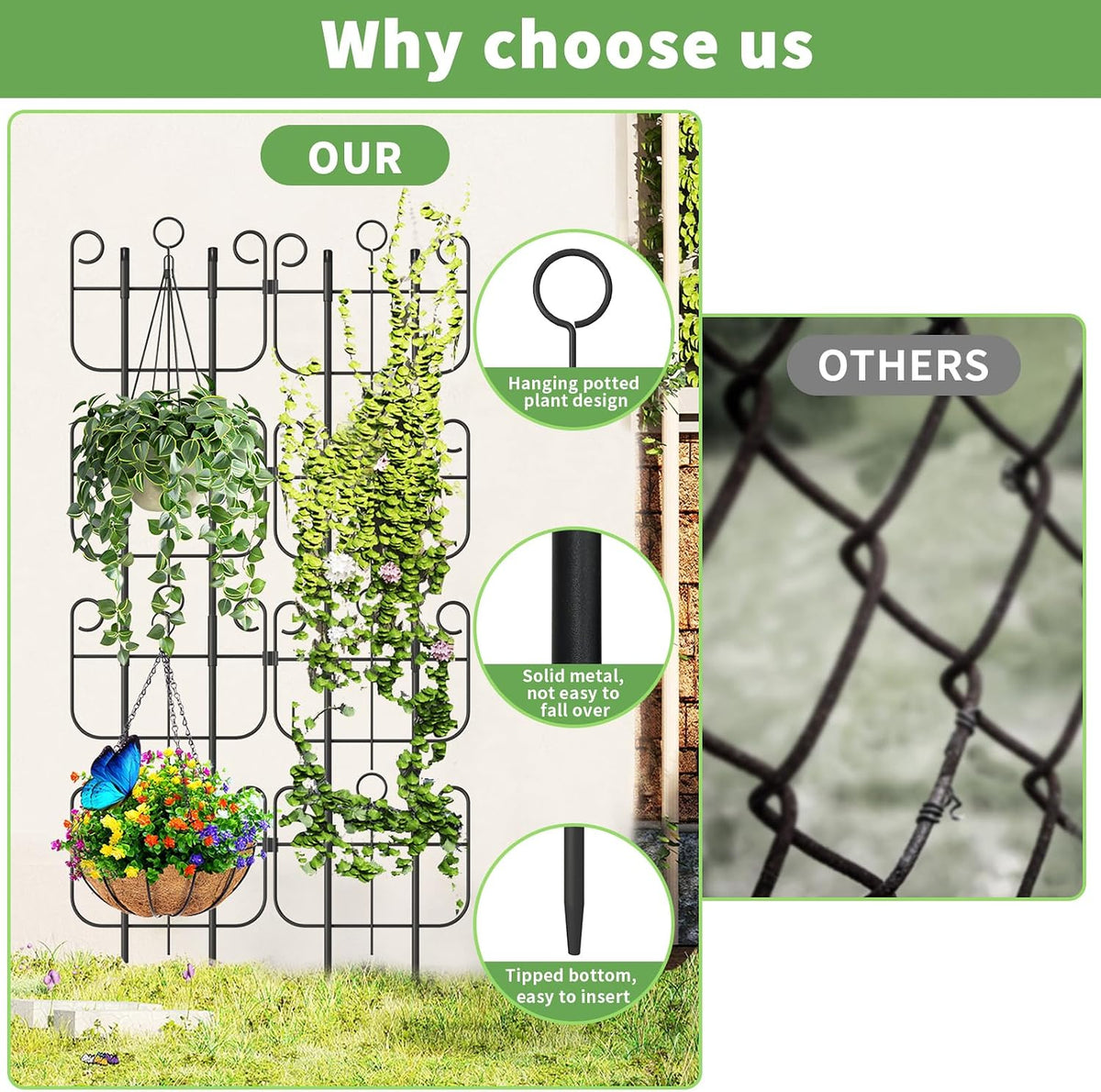 2 Pack Trellis for Climbing Plants Indoor, Expandable Heavy-Duty Metal Trellis for Potted Plants Outdoor, Flowers Vine Ivy, Sturdy Houseplant Pothos Plant Climber Support