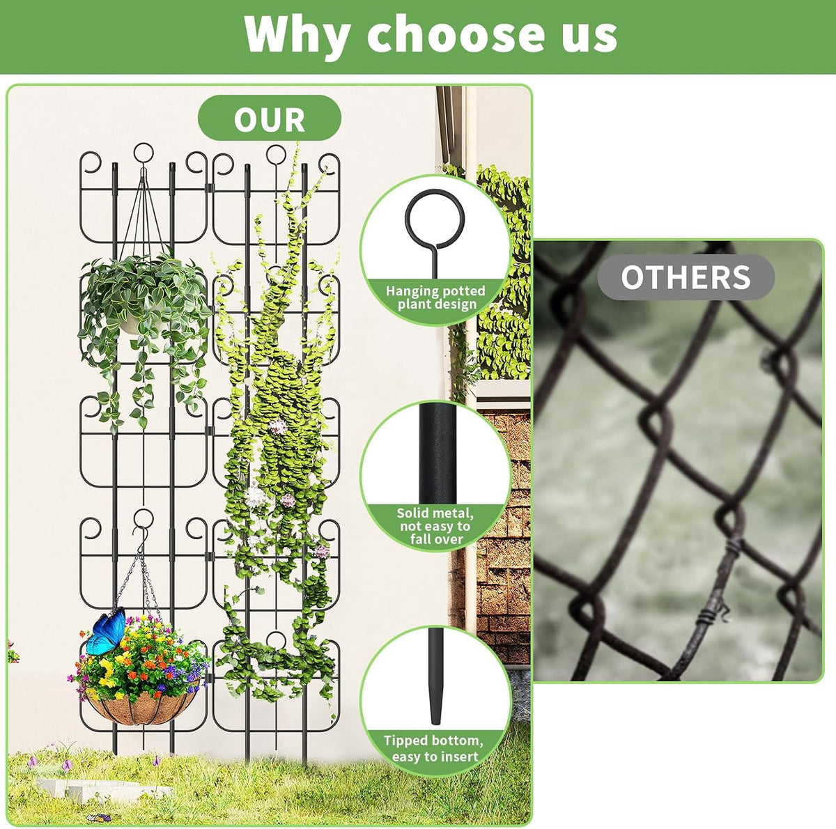 2 Pack Trellis for Climbing Plants Indoor, Expandable Heavy-Duty Metal Trellis for Potted Plants Outdoor, Flowers Vine Ivy, Sturdy Houseplant Pothos Plant Climber Support