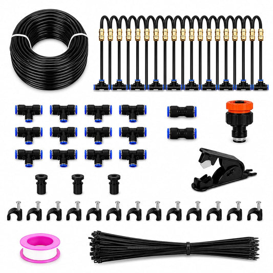 49Ft Drip Irrigation System Kit 1/4Inch Tubing Adjustable Nozzles Garden