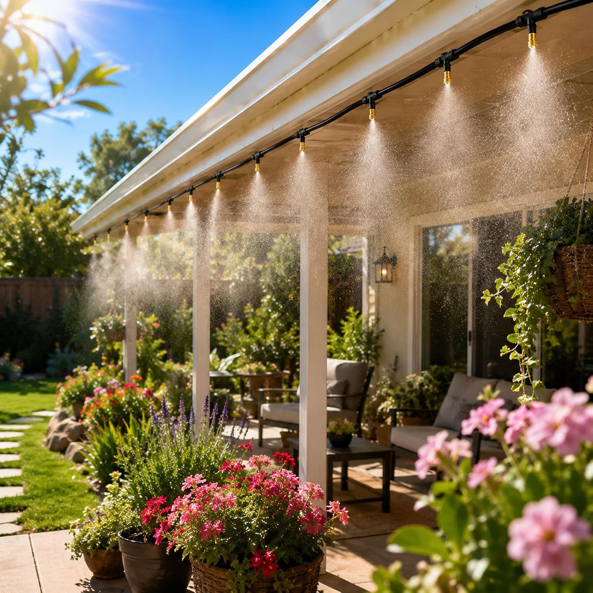 49Ft Drip Irrigation System Kit 1/4Inch Tubing Adjustable Nozzles Garden