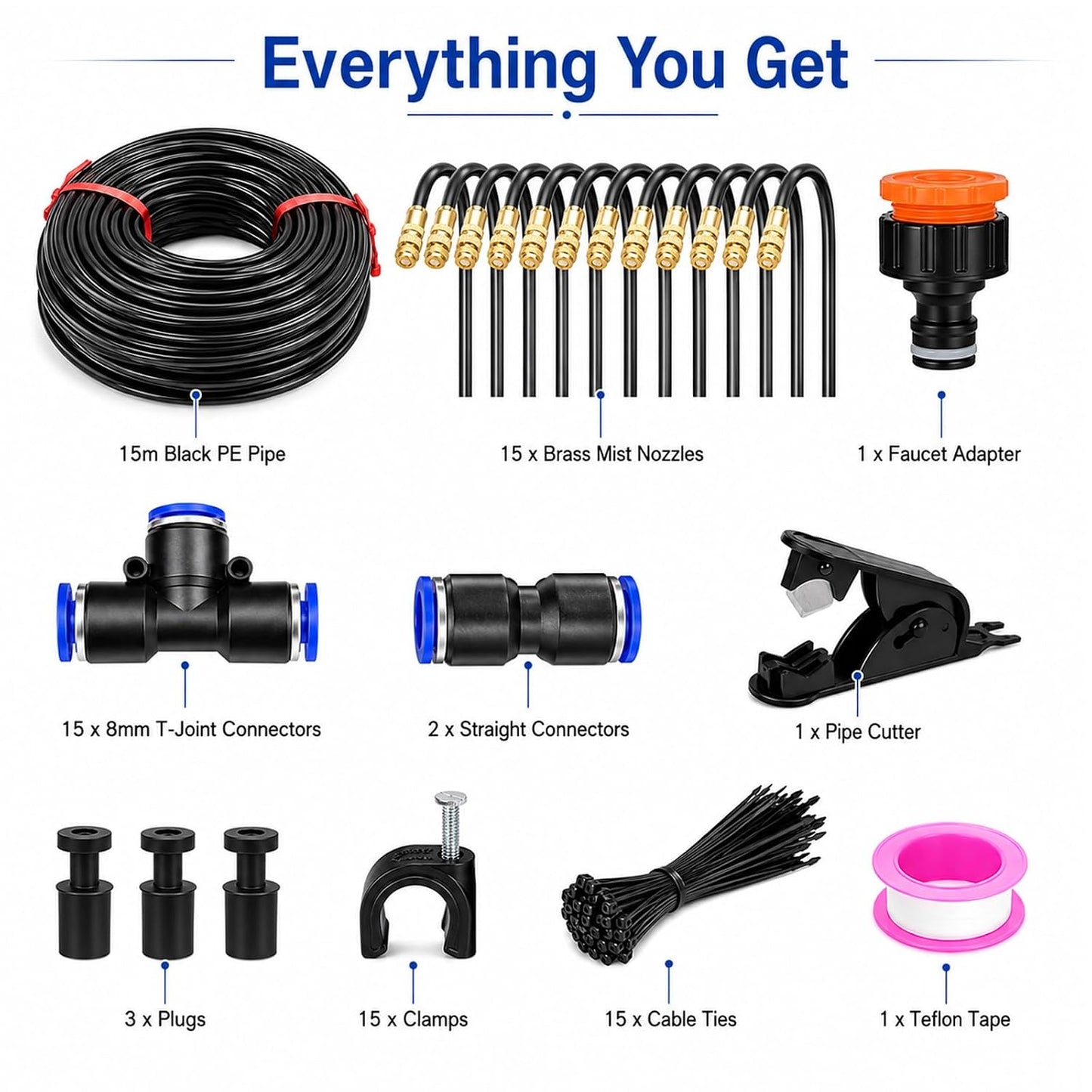 49Ft Drip Irrigation System Kit 1/4Inch Tubing Adjustable Nozzles Garden