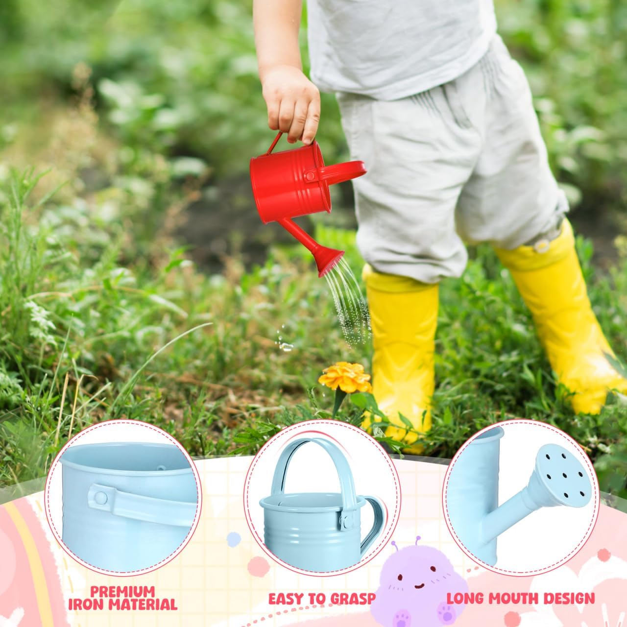5PCS Mini Watering Cans Kids Metal Watering Can for Indoor Plants, Small Water Can Toddler Gardening Tool Beach Play, Multifunctional Cute Metal Jug for Craft, Home Decor Flower Bucket
