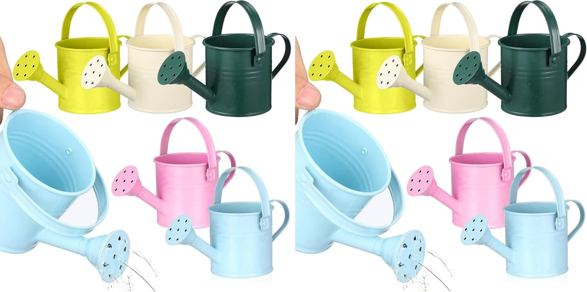 5PCS Mini Watering Cans Kids Metal Watering Can for Indoor Plants, Small Water Can Toddler Gardening Tool Beach Play, Multifunctional Cute Metal Jug for Craft, Home Decor Flower Bucket