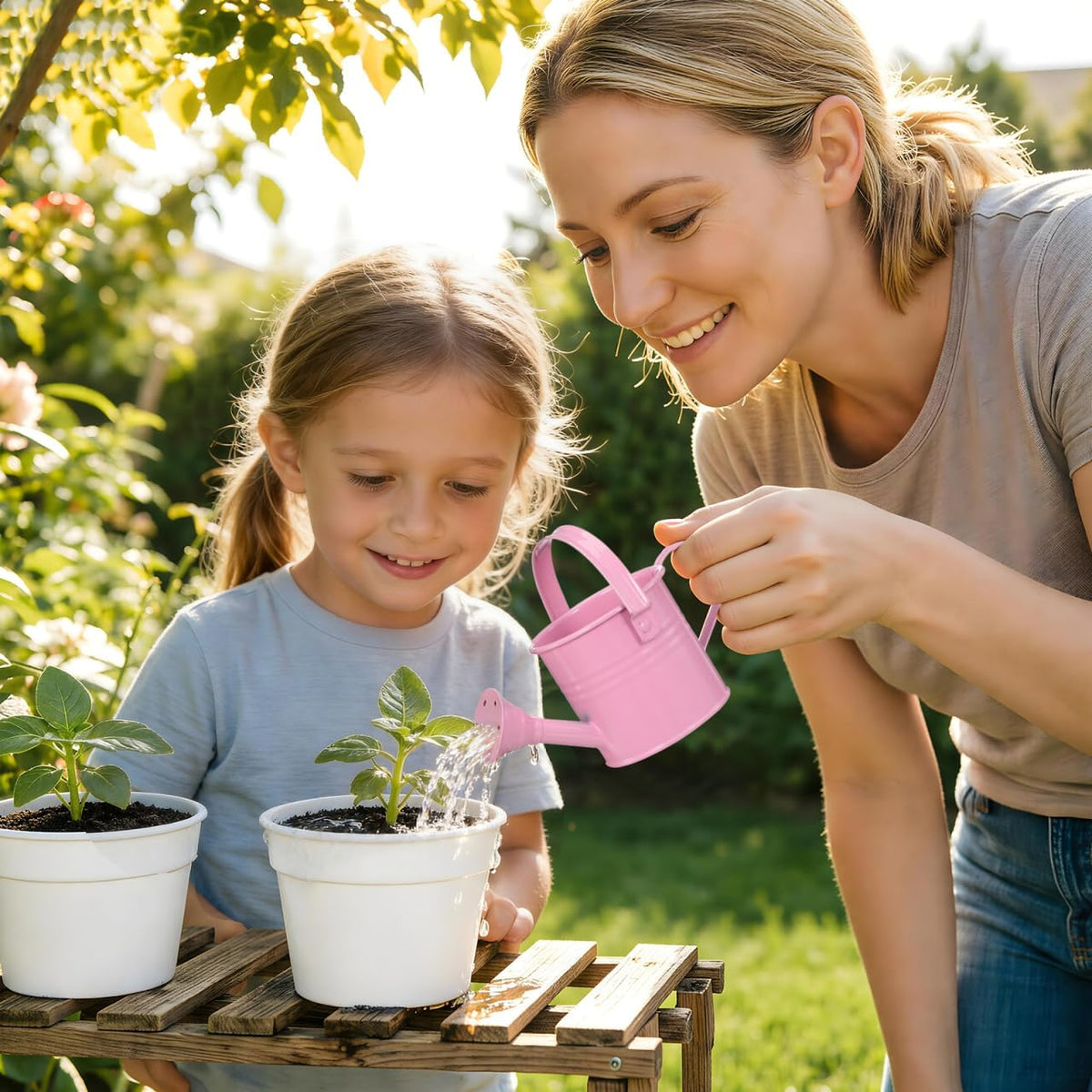 5PCS Mini Watering Cans Kids Metal Watering Can for Indoor Plants, Small Water Can Toddler Gardening Tool Beach Play, Multifunctional Cute Metal Jug for Craft, Home Decor Flower Bucket