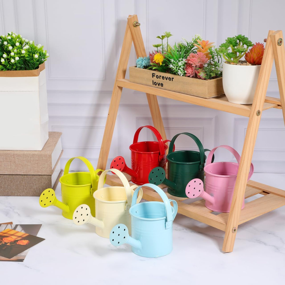 5PCS Mini Watering Cans Kids Metal Watering Can for Indoor Plants, Small Water Can Toddler Gardening Tool Beach Play, Multifunctional Cute Metal Jug for Craft, Home Decor Flower Bucket