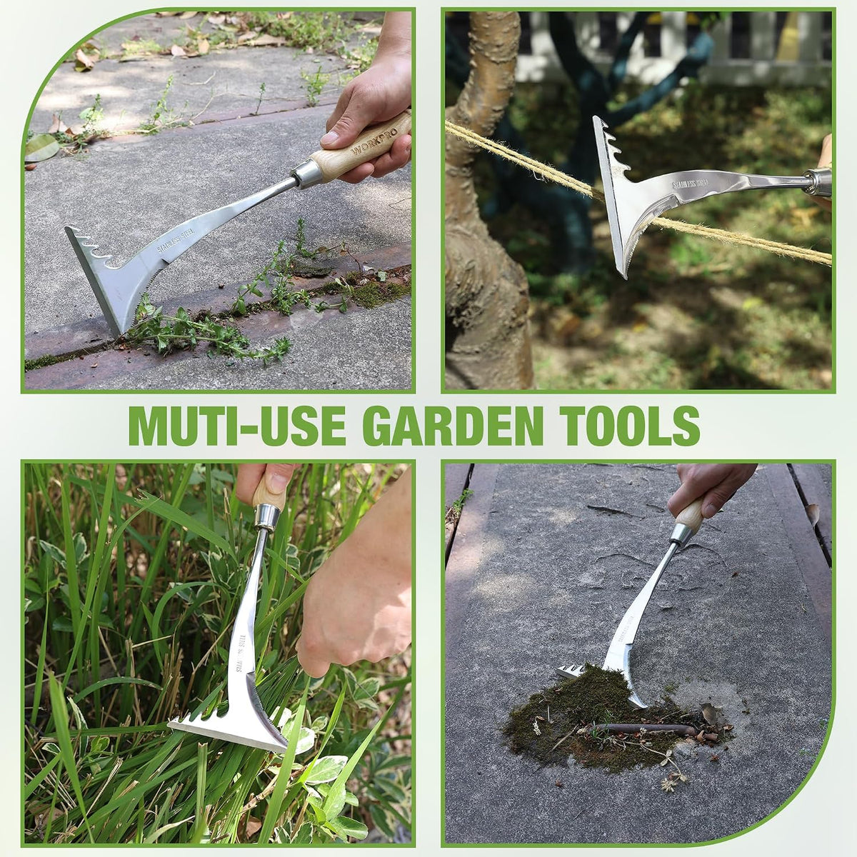 Crack Weeder, 13.5" Stainless Steel Weeding Tool, Wooden Handle